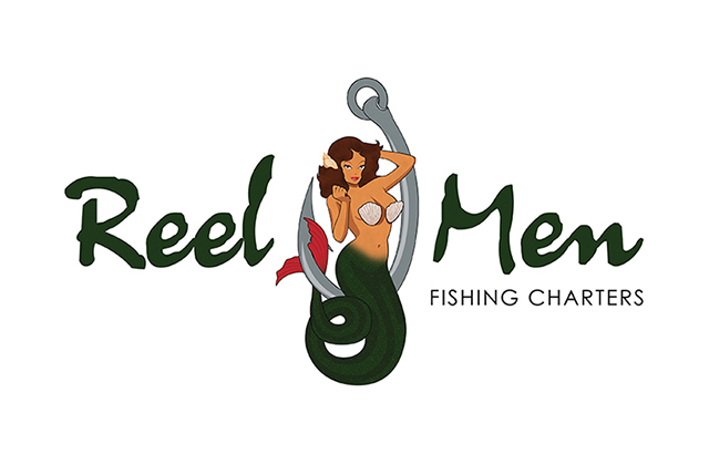 reel men fishing charters logo design