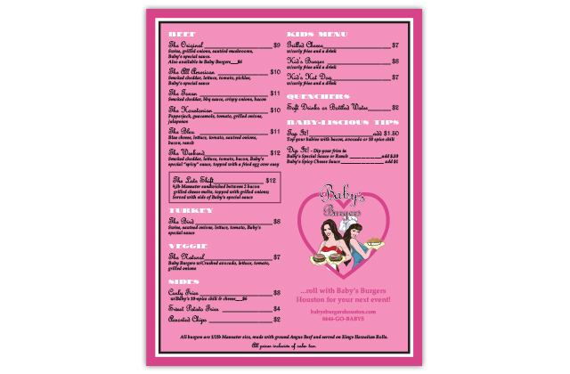 baby's burgers menu design