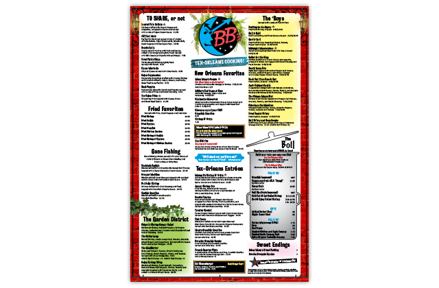 bb's tex-orleans menu design