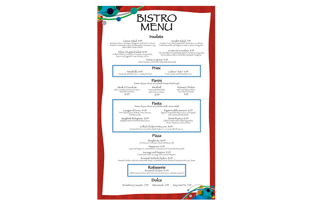 grotto bistro menu design