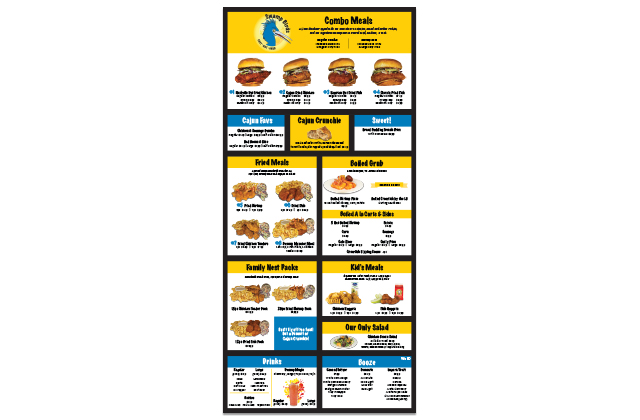 swamp birds menu board